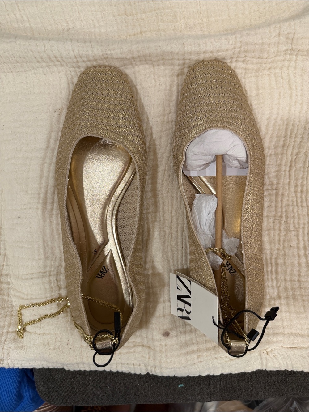 Zara Metallic Gold Crochet Ballet Flats